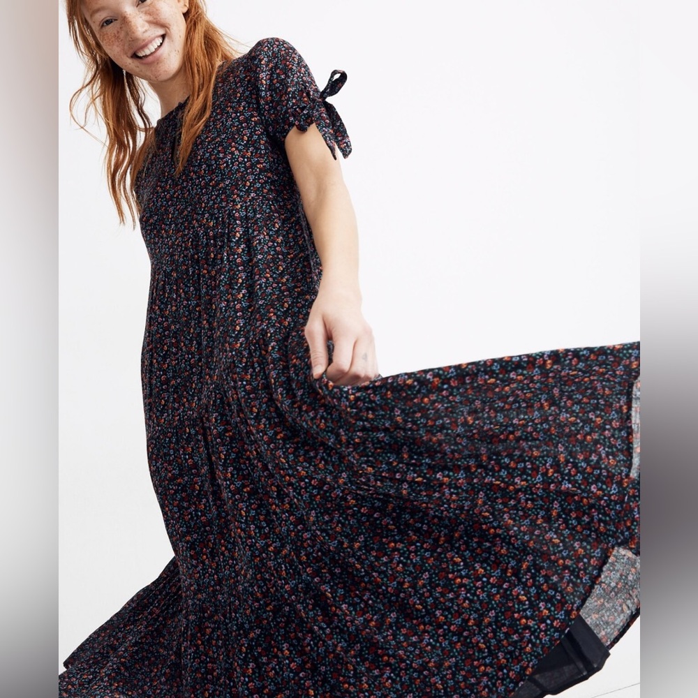 Madewell Tie Sleeve tiered maxi floral dress. Size S